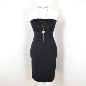 VTG 00s Y2K Joyce Leslie Black Floral Pattern Lace Bust Mini Bodycon Tube Dress